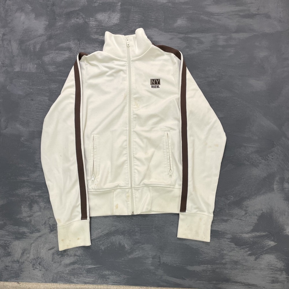 vintage RUEHL NY New York zip up sweatshirt‎ mens medium white 2000s y2k
